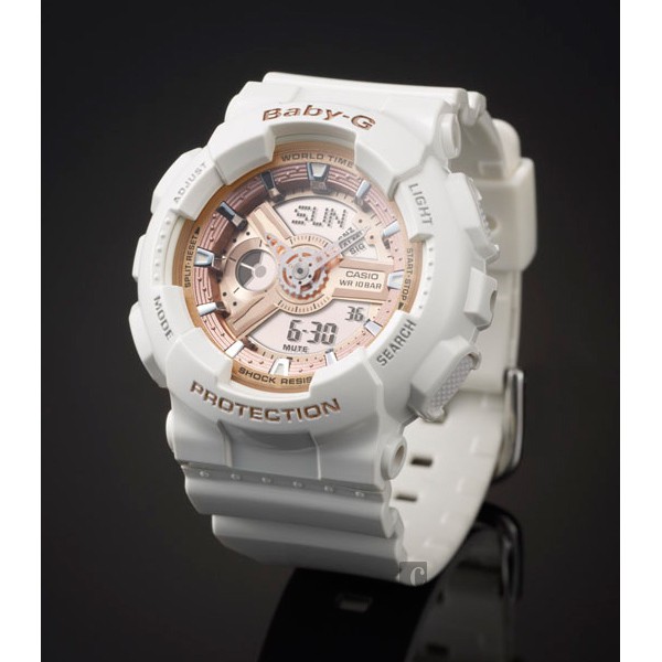CASIO卡西歐 Baby-G 人氣經典率性手錶-玫瑰金x白 BA-110-7A1, , large