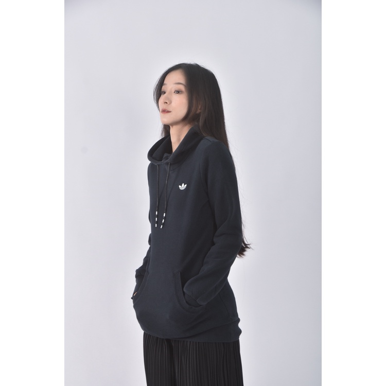 (S) adidas質感連帽長版黑色長袖上衣二手衣, , large