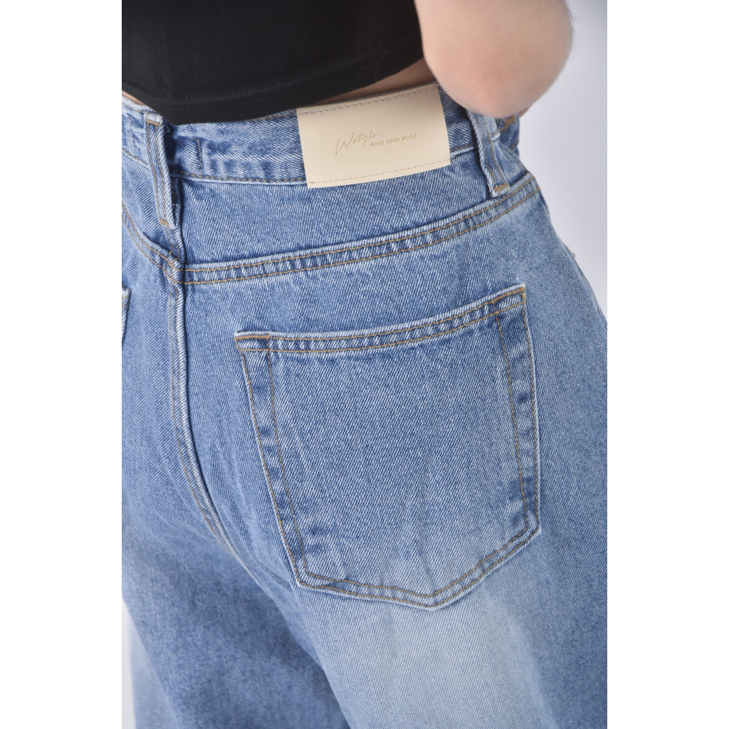 (M) aim高腰丹寧牛仔質感棉質藍色長褲二手衣, , large