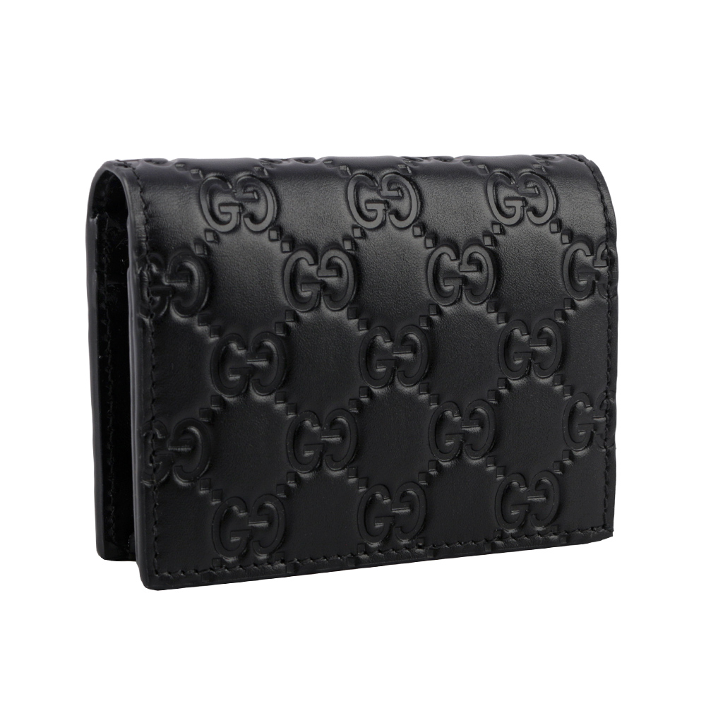 GUCCI GG Logo 大標誌壓印牛皮二折卡片小短夾/黑色, , large