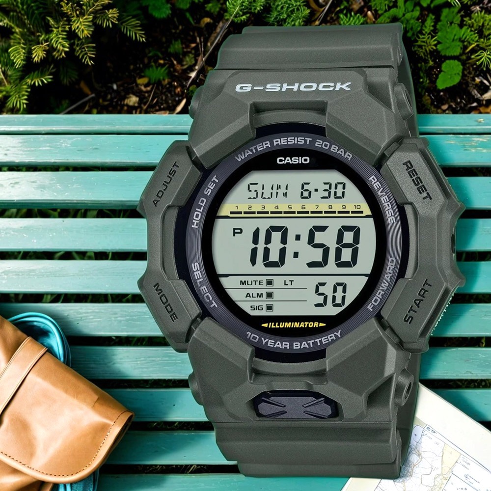 CASIO 卡西歐 G-SHOCK 軍綠色10年電力 大螢幕電子錶 學生錶 GD-010-3, , large