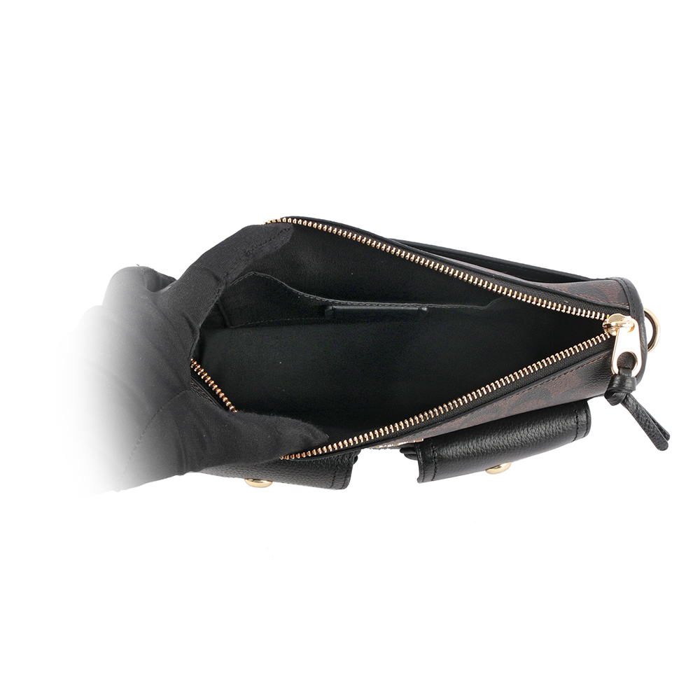 COACH Pennie 塗層帆布拼皮革雙口袋附零錢袋斜背包/巧克力色, , large