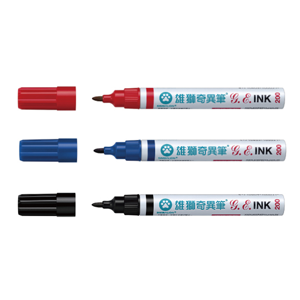 【SIMBALION 雄獅文具】油性速乾奇異筆 1.3mm /支 No.200(紅、黑、藍)  -  多款可選
