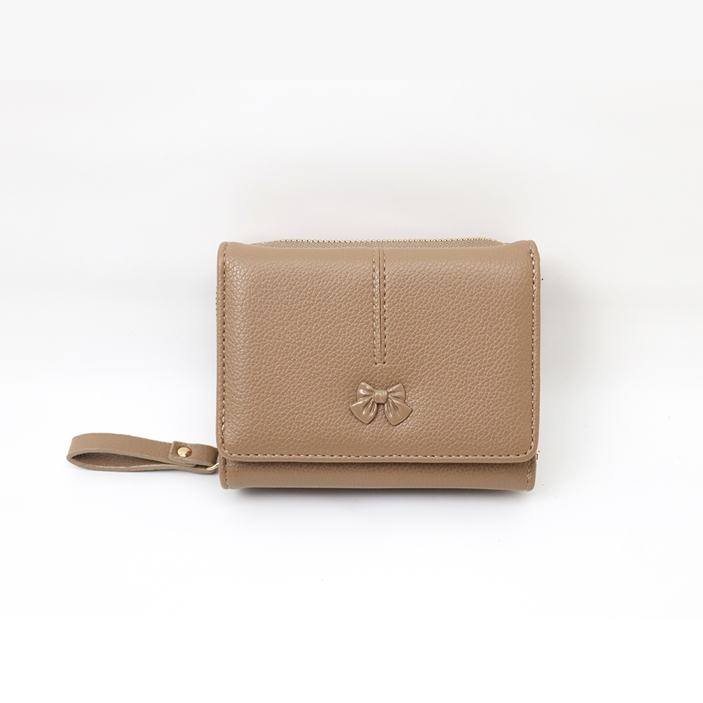 Ribbon&eacute; 柔霧翻蓋零錢中夾-摩卡灰 女夾 韓系氣質皮夾 可愛短夾 人氣女用皮夾