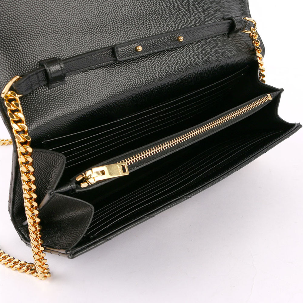 YSL V紋荔枝皮金色LOGO WOC 斜背包/黑色, , large