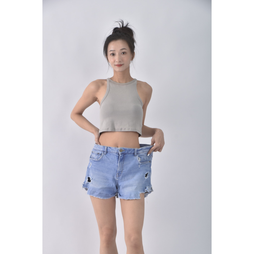 (XL) zara丹寧牛仔刷破藍色短褲二手衣, , large