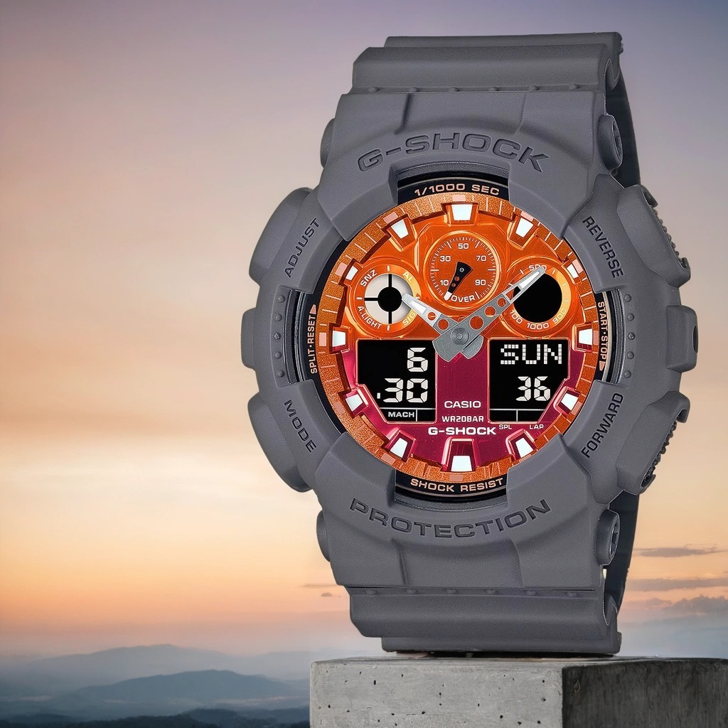 CASIO 卡西歐 G-SHOCK 熾熱火焰系列 雙顯手錶 GA-100FL-8A, , large