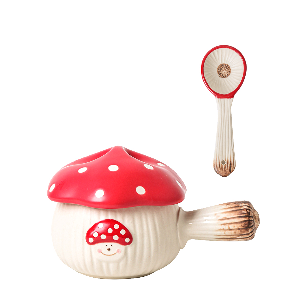 【上手家居】蘑菇陶瓷碗套組 蘑菇碗+匙套組(湯碗/可愛碗/手把碗/瓷碗/手柄碗), , large