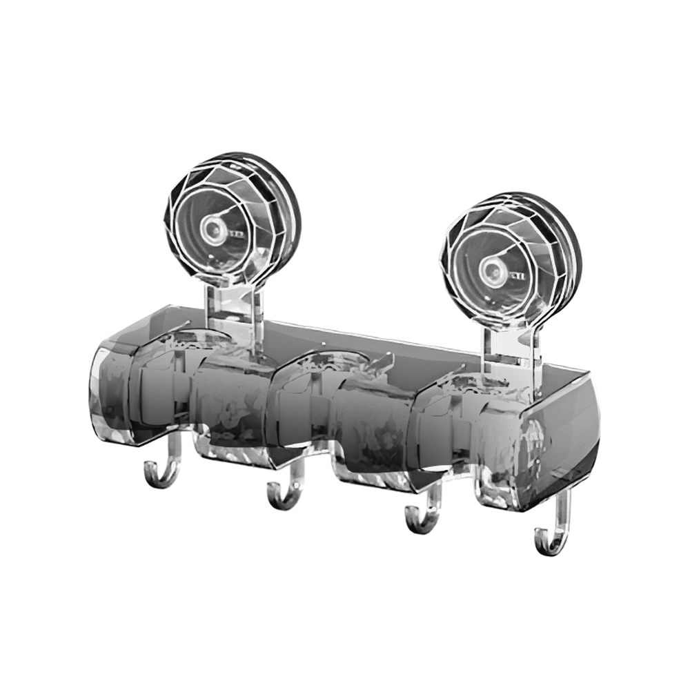 【上手家居】三格吸盤式拖把架 三格透黑(拖把夾/拖把掛鉤/拖把掛勾/掃把收納/吸盤拖把架/拖把掛架), , large