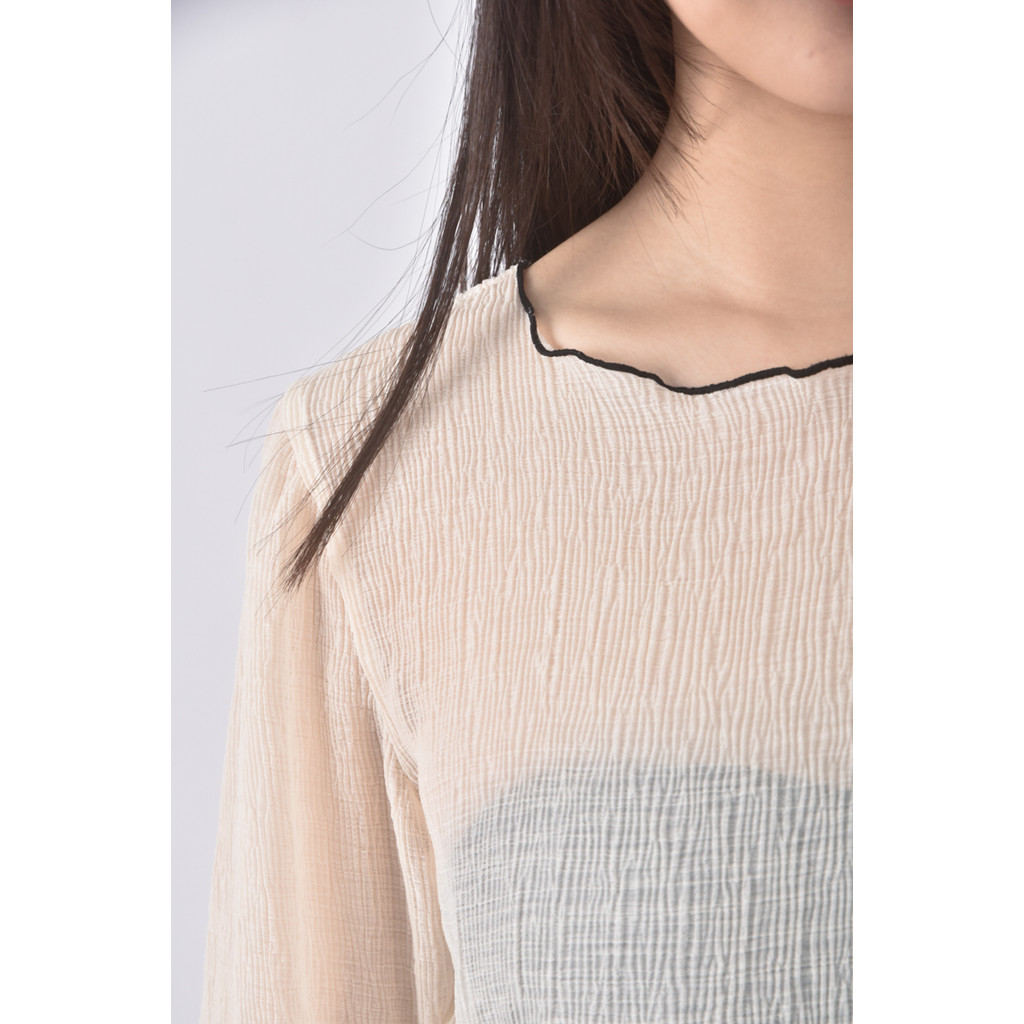(S) 【金莎私服】方領杏色短袖上衣二手衣, , large