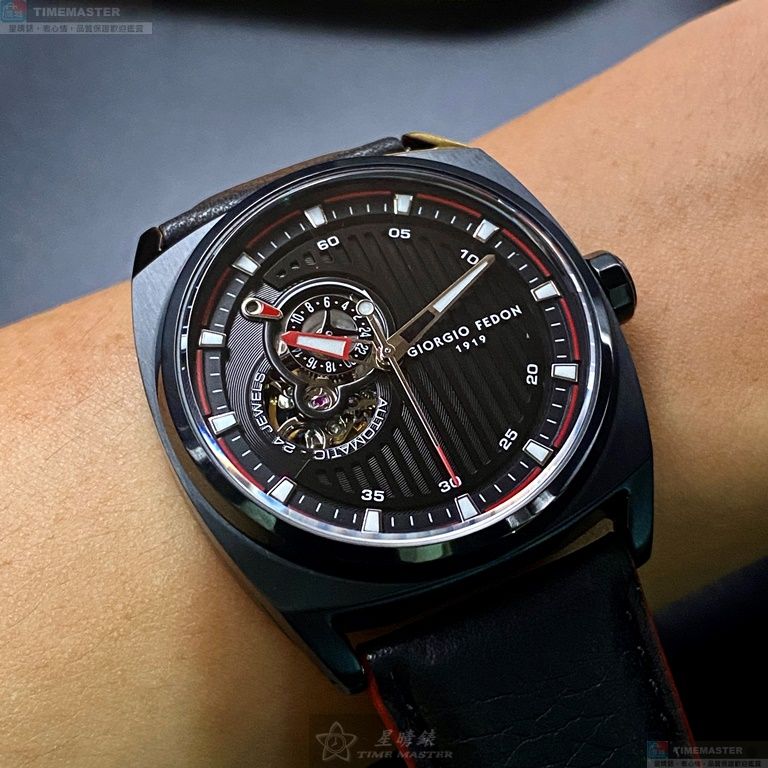 [星晴錶業]GiorgioFedon1919手錶,42mm,GF00088黑色錶面黑錶殼深黑色真皮皮革錶帶款, , large