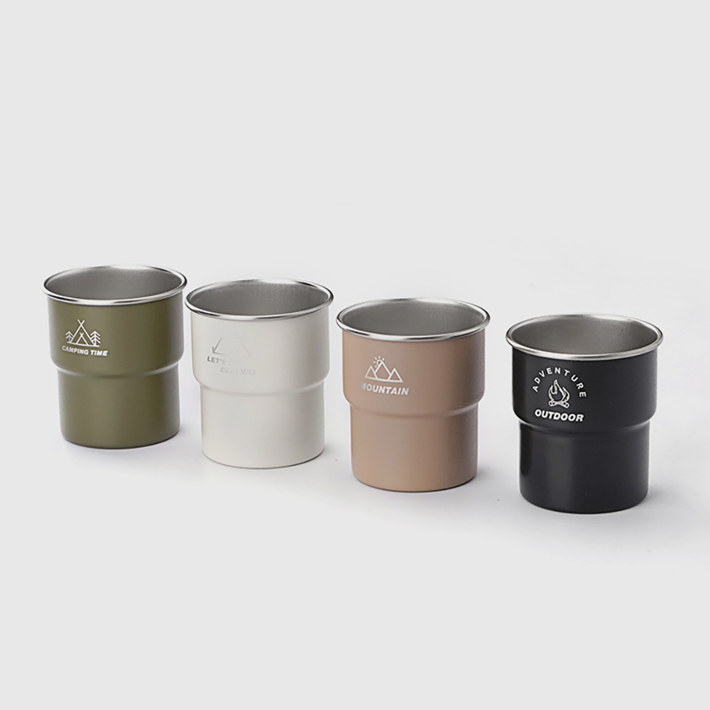 Lightweight stackable 304 stainless steel camping step cup, army green, 1 piece (outdoor step cup, camping stackable cup, lightweight drinking cup, camping portable cup), , large