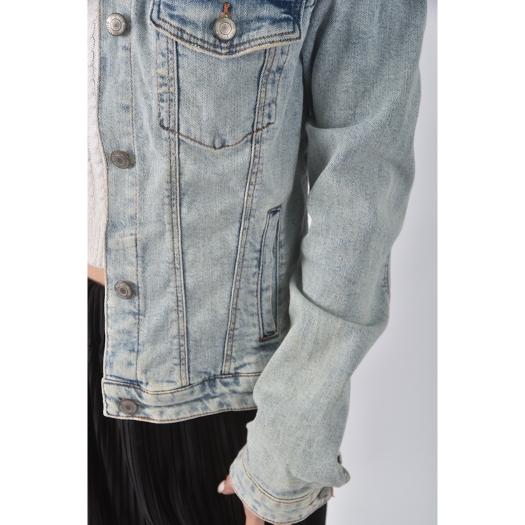 (S) bershka丹寧牛仔排扣藍色外套二手衣, , large