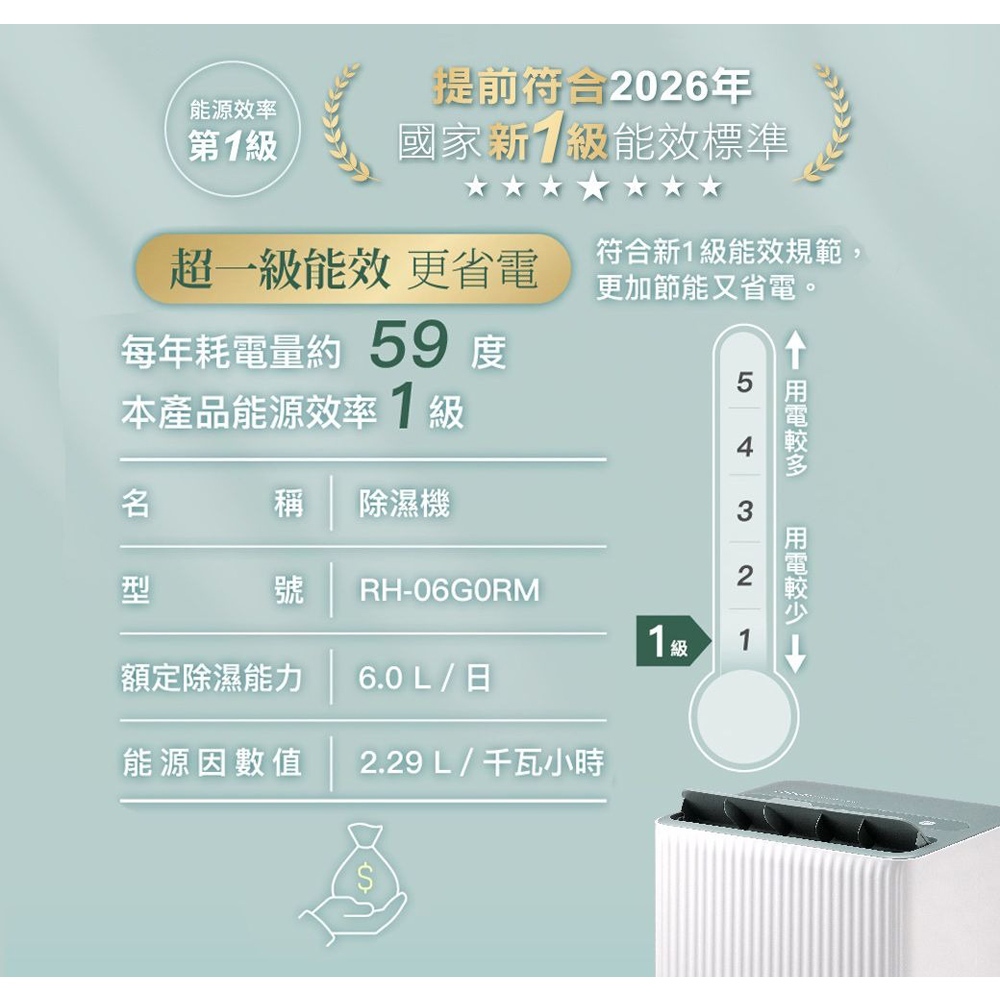 CHIMEI 奇美 6L一級能效 Nu Cozy小乾靜除濕機 RH-06G0RM, , large