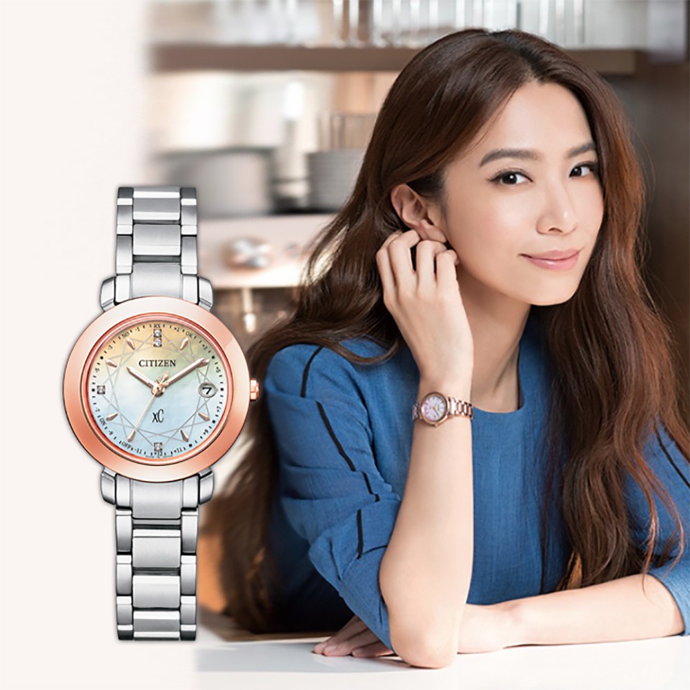 CITIZEN 星辰 XC 限量真鑽鈦金屬光動能電波女錶-27mm ES9446-54X, , large