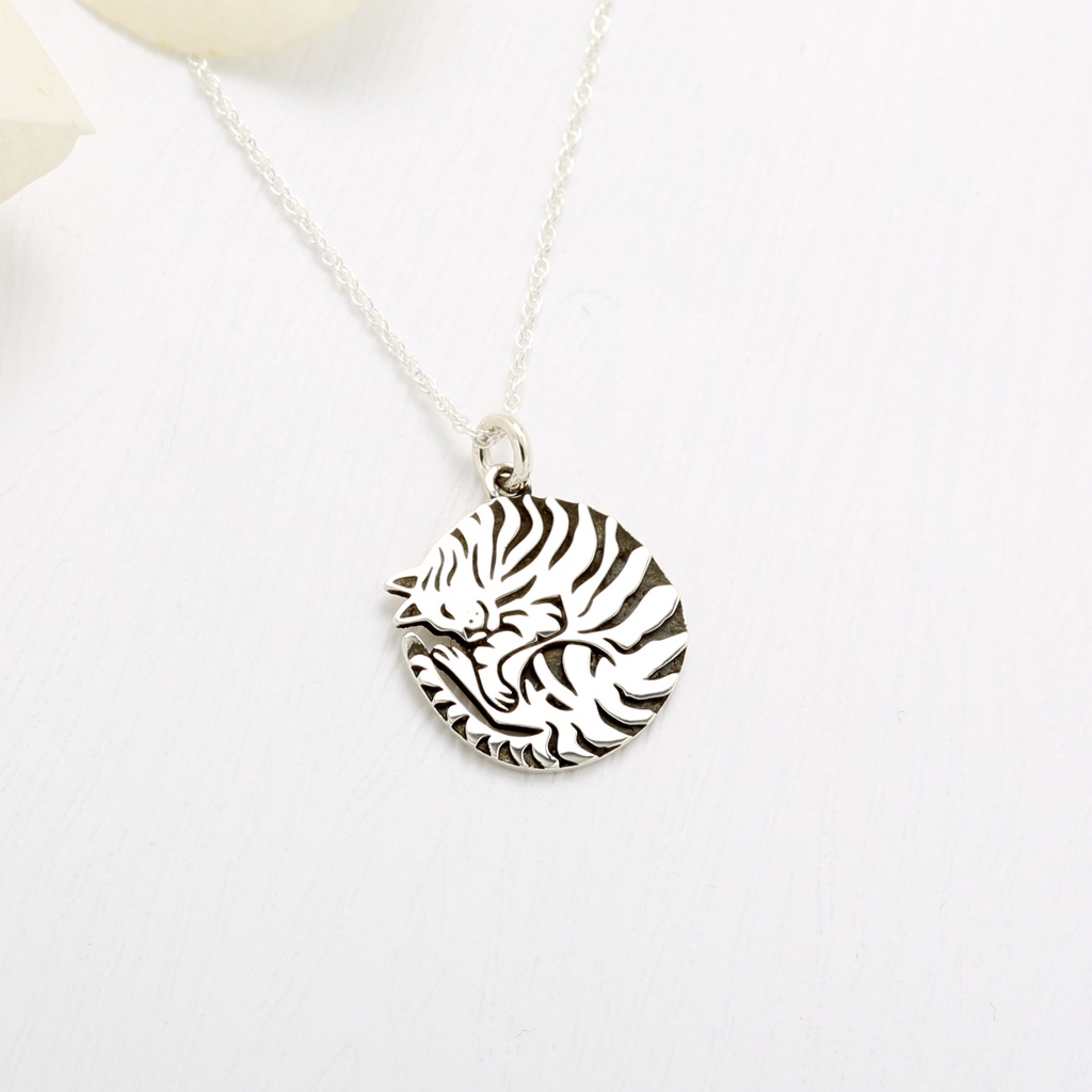 【Angel & Me】沉睡 虎斑貓 Cat s925 純銀 項鍊 生日 情人節 禮物 快速出貨, , large