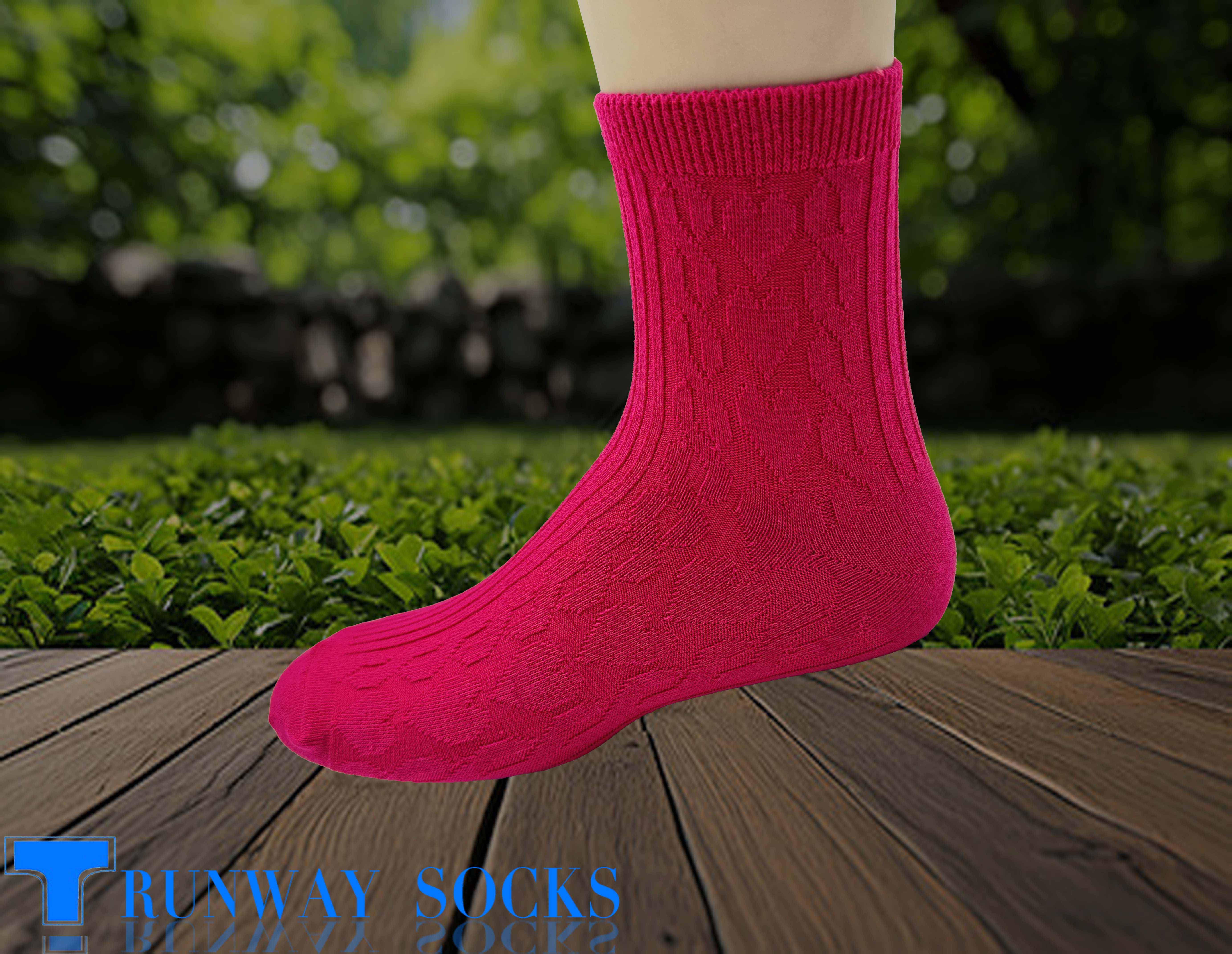 【RUNWAY】《RUNWAY SOCKS》Japanese Style Trendy Short Socks – Double Cylinder 1/2 Crew Socks with Heart Jacquard Design – Casual & Sporty – Pink – Women’s – 1 Pair, , large