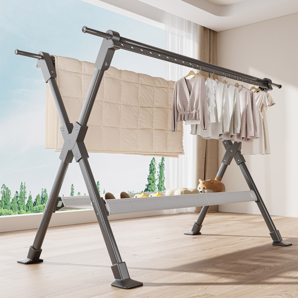 【AOTTO】升級加長X型伸縮折疊曬衣架(晾衣架), , large