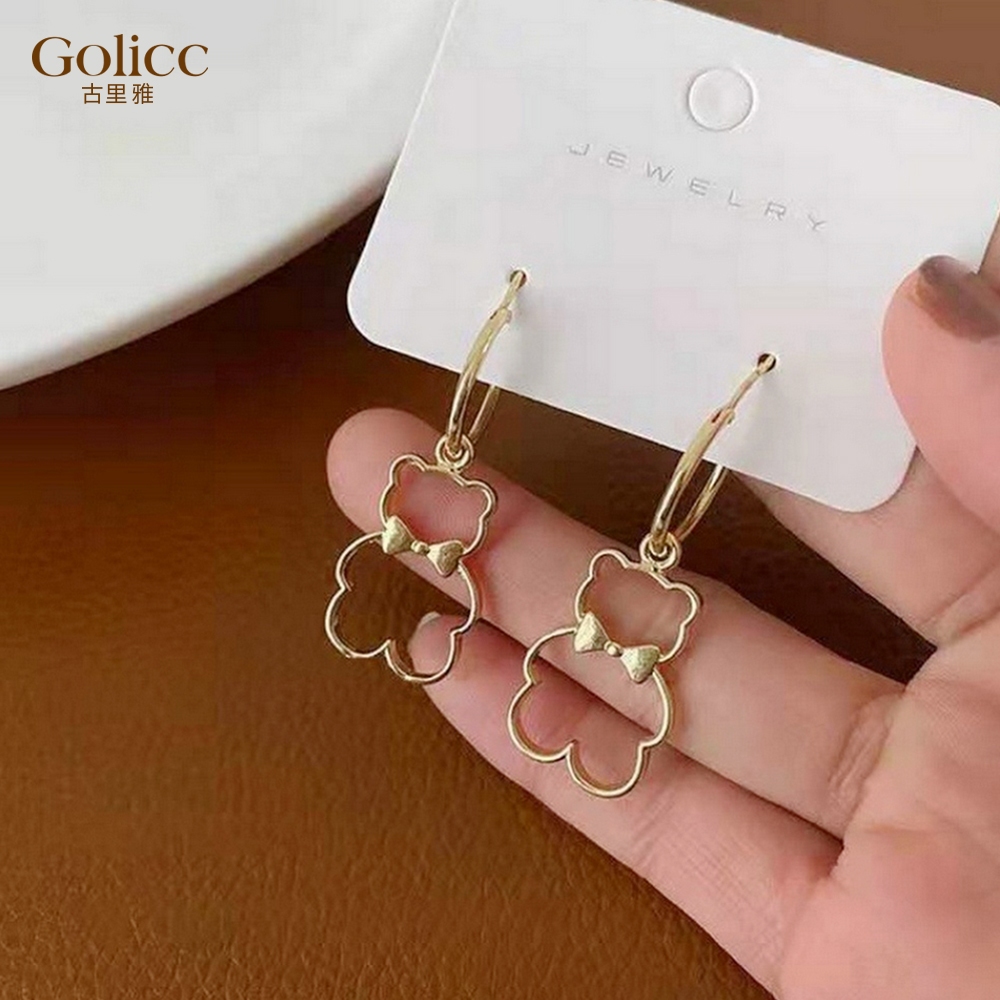 【Gulicc 】古莉可 耳環 可愛簍空小熊耳釘, , large