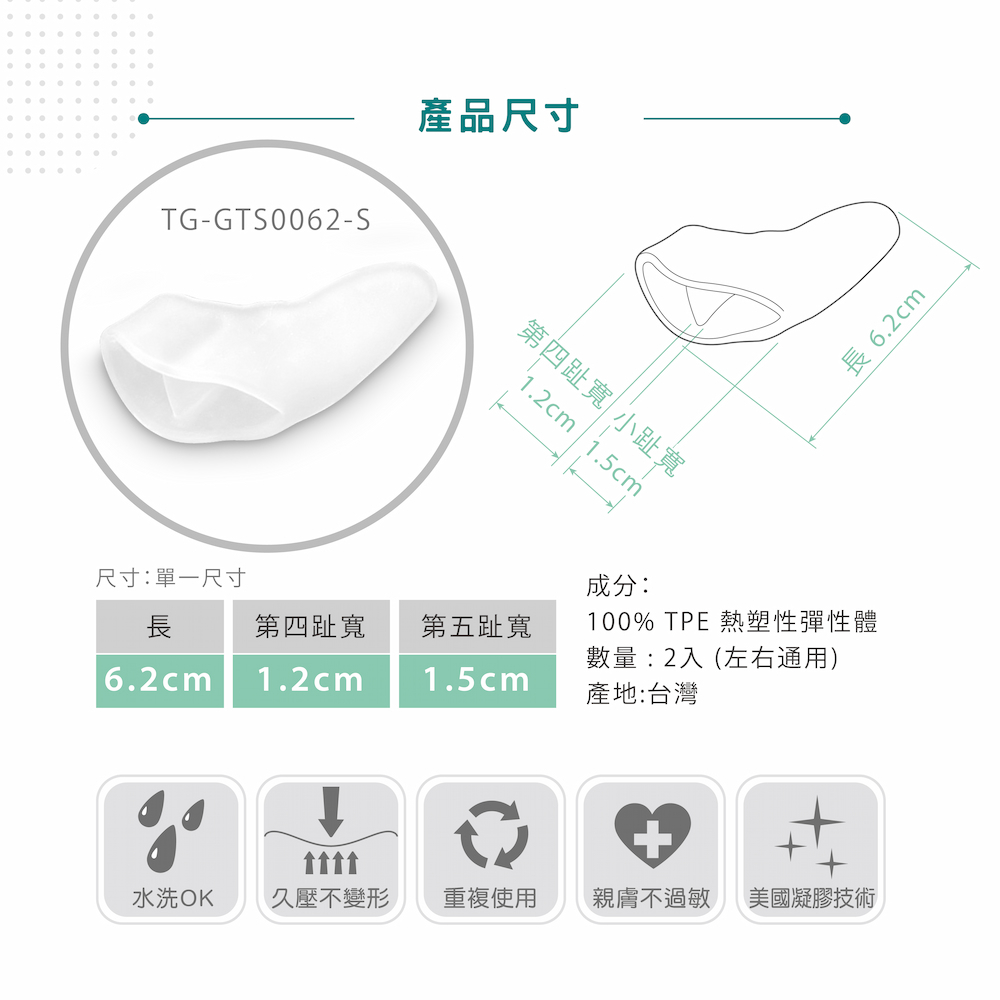 【GelSmart吉斯邁】小趾偏斜防磨分趾墊-雙環型-2入(左右腳通用、0.5cm分趾墊、TG-GTS0062-S), , large