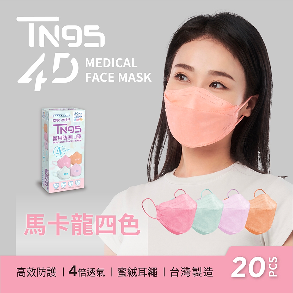 【DRX達特世】TN95醫用4D口罩-繽紛系列-TN95成人-冰晶白(20入), , large