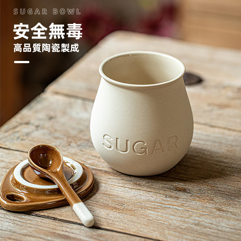 【上手家居】陶瓷糖罐 SUGAR 米白(調味料罐/陶瓷調味罐/鹽巴罐/鹽罐/調味盒), , large