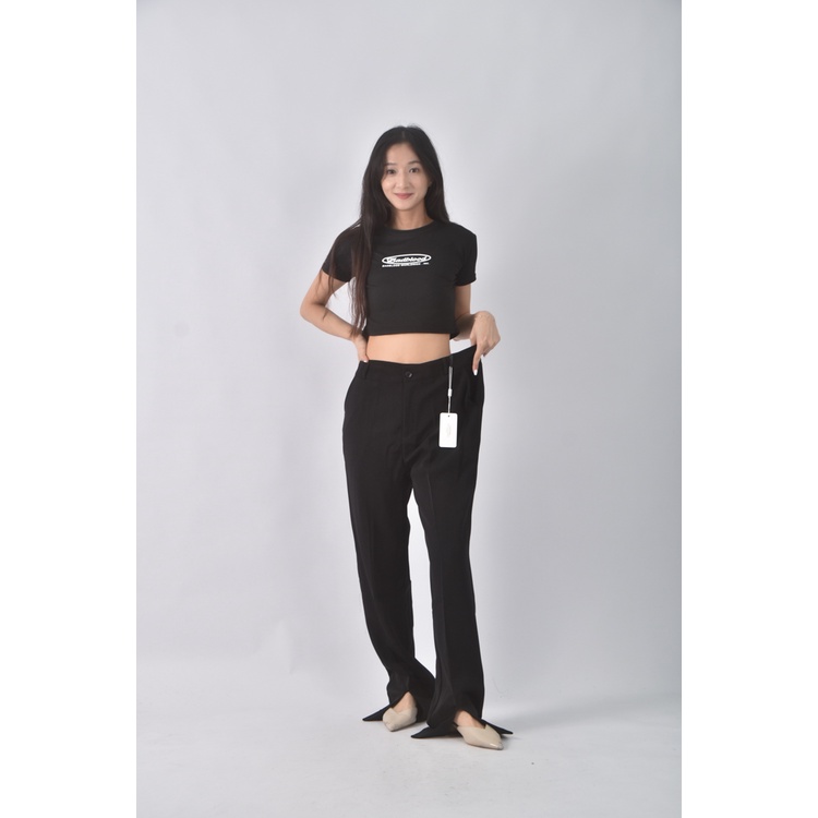 (3XL) fashion pants高腰質感黑色長褲二手衣, , large