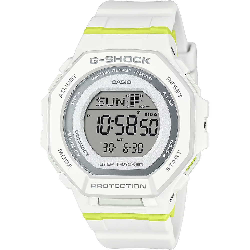 CASIO 卡西歐 G-SHOCK 計步藍芽手錶 清爽色彩女錶-白色 GMD-B300SC-7