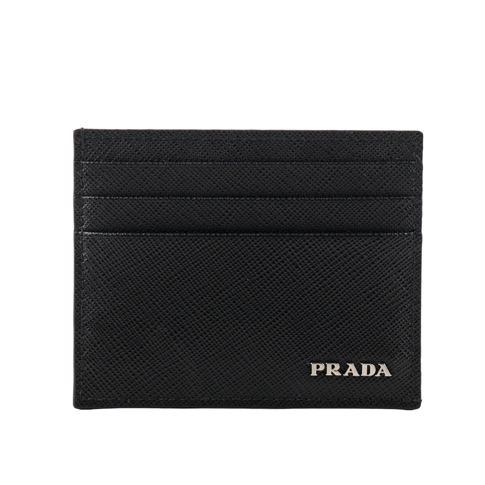 PRADA 銀字Logo 防刮皮革卡片/名片夾/黑色