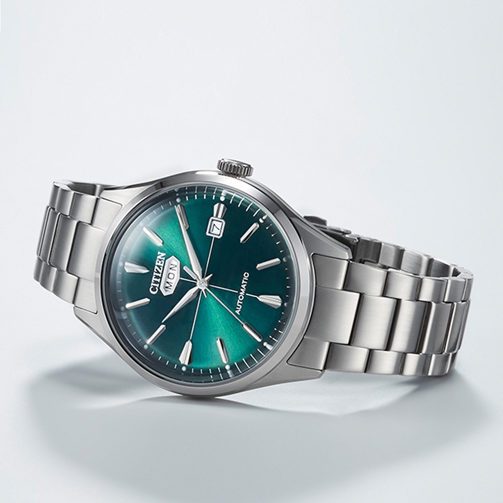 CITIZEN 星辰 C7 經典復刻日曆機械錶-銀x綠 NH8391-51X, , large