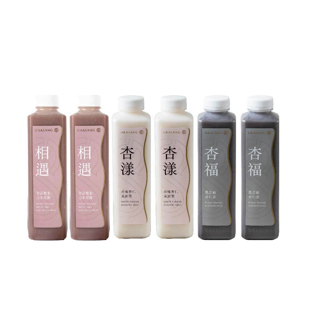 OKASANG Taro and almonds health drink set｜1000ml*6(White fungus with taro and black rice*2、White funcus almond milk*2、Black sesame almond milk*2), , large