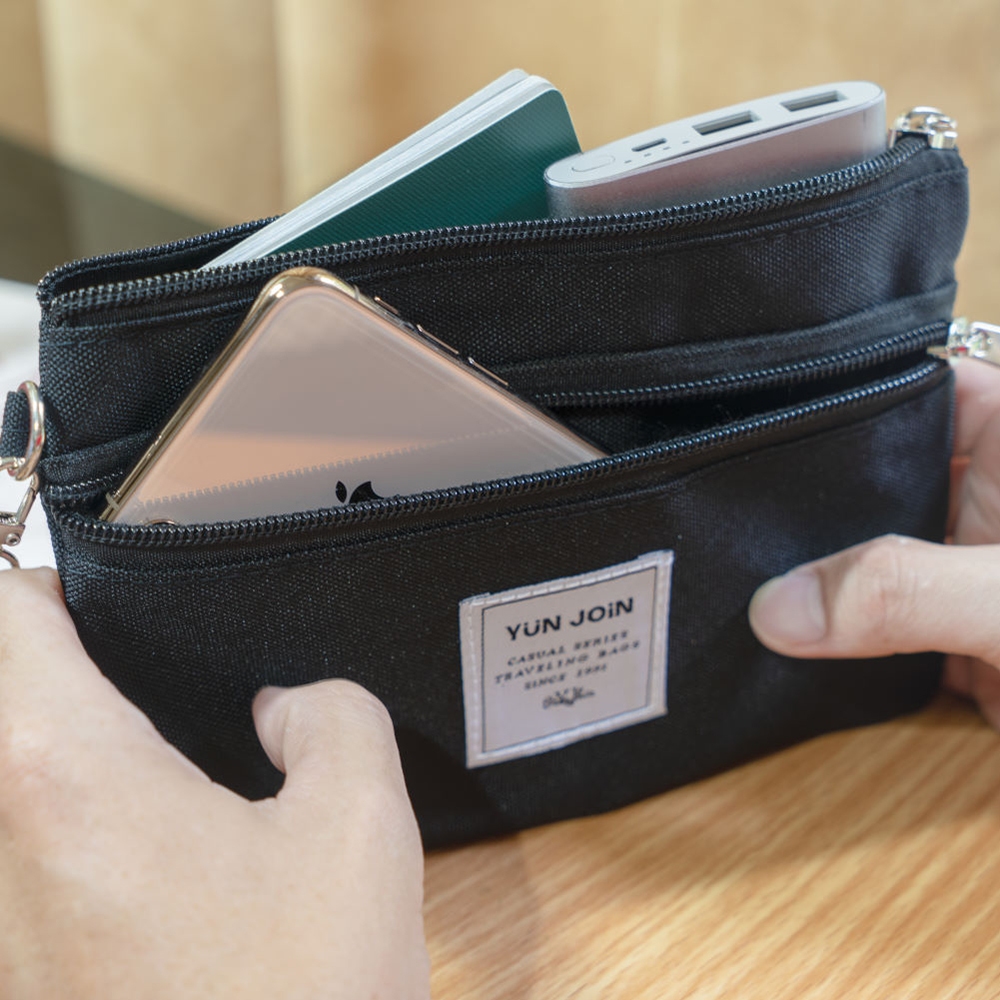 【YUN JOIN 】Travel 日系織面多功能手挽收納包-黑色 萬用包 手拿包 手挽包 化妝包 隨手包 錢包, , large