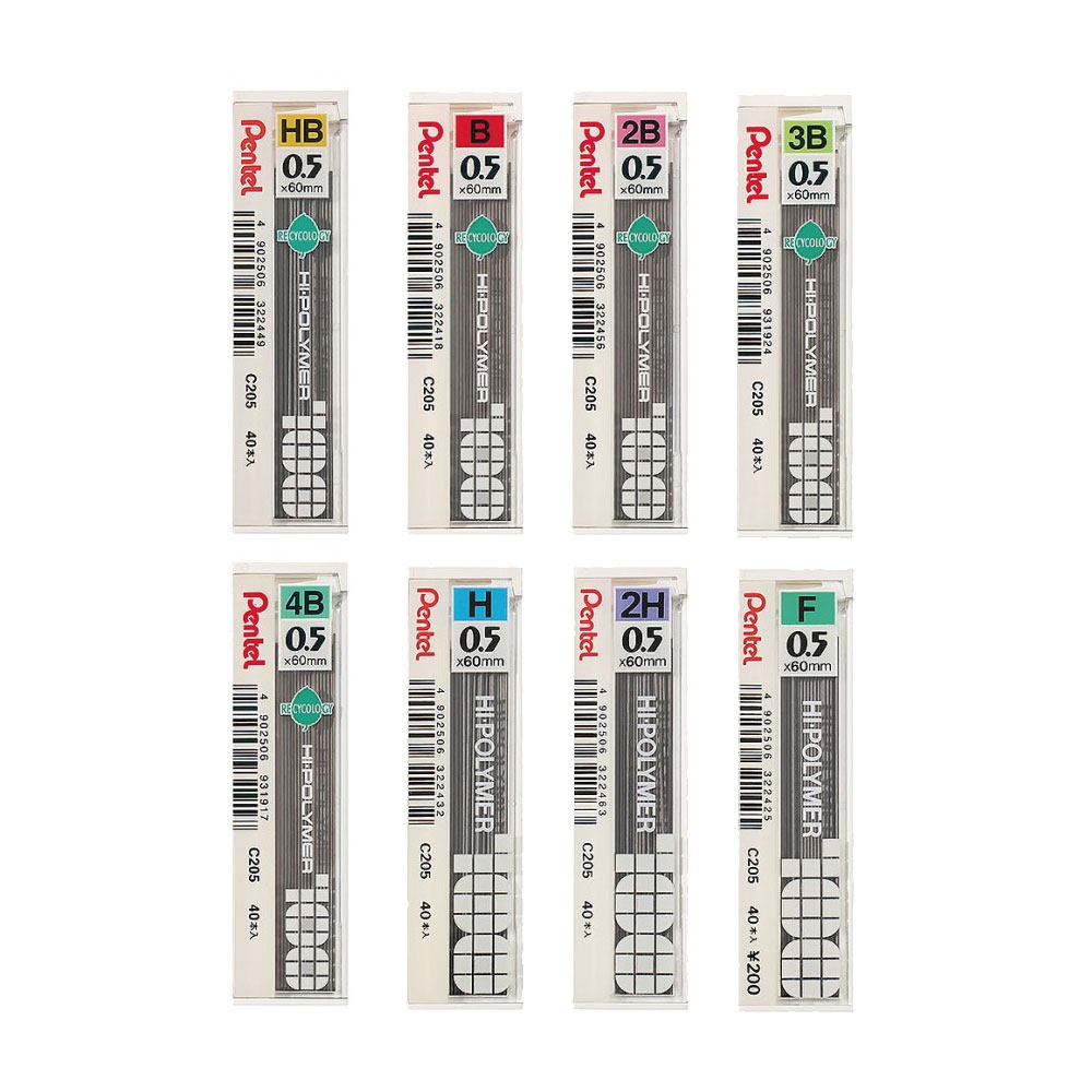 【Pentel 飛龍】HI-POLYMER 自動鉛筆芯 8種硬度 0.5mm 10筒/盒 C205 - HB, , large