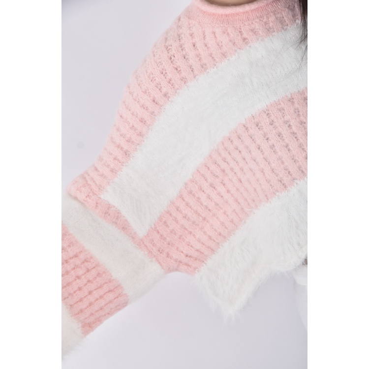 (F) endolphin韓牌質感修身短版條紋粉色長袖上衣二手衣, , large