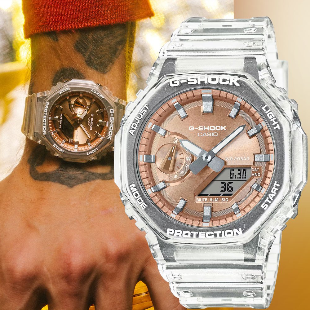 CASIO 卡西歐 G-SHOCK 半透明感 金屬蒸鍍工藝 雙顯電子錶 手錶 GA-2100BM-7A5, , large