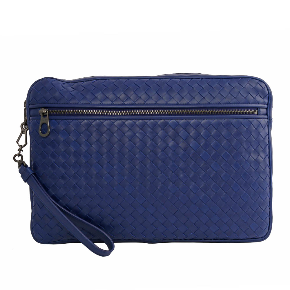 BOTTEGA VENETA 小牛皮編織手拿/大型/寶藍, , large