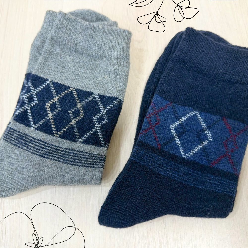 [Kaimi Cotton] 7-Pair Set – Random Colors – Winter Essential (Men’s) Premium Thermal Wool Socks – Cold-Proof / Warm / Long Winter Socks – Argyle Design, , large