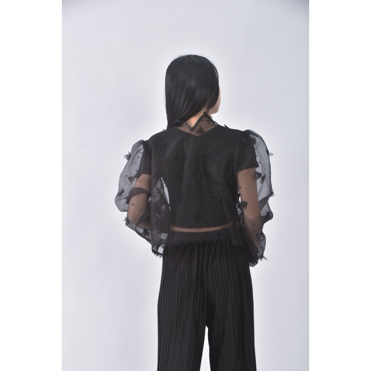 (S) x party韓牌質感透膚黑色罩衫二手衣, , large