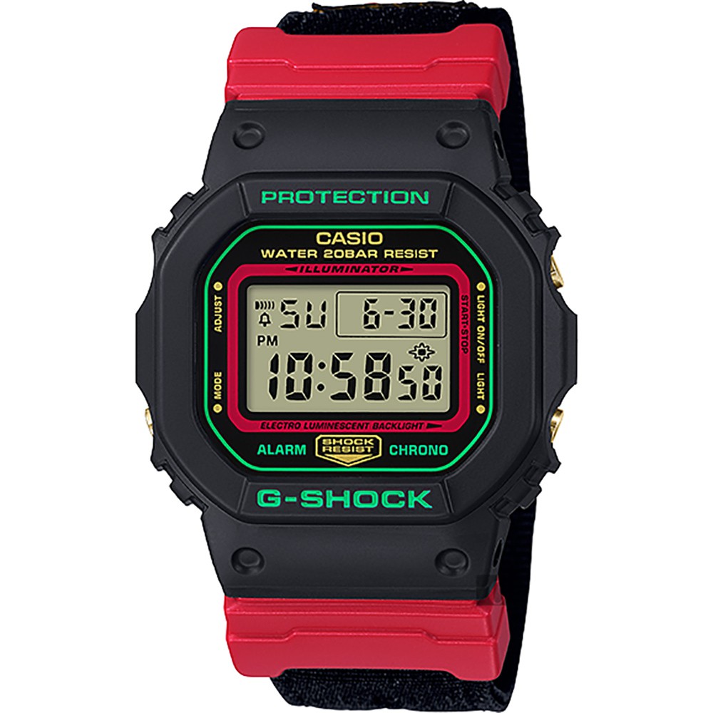 CASIO 卡西歐  G-SHOCK 紅武士 帆布錶帶手錶(DW-5600THC-1), , large
