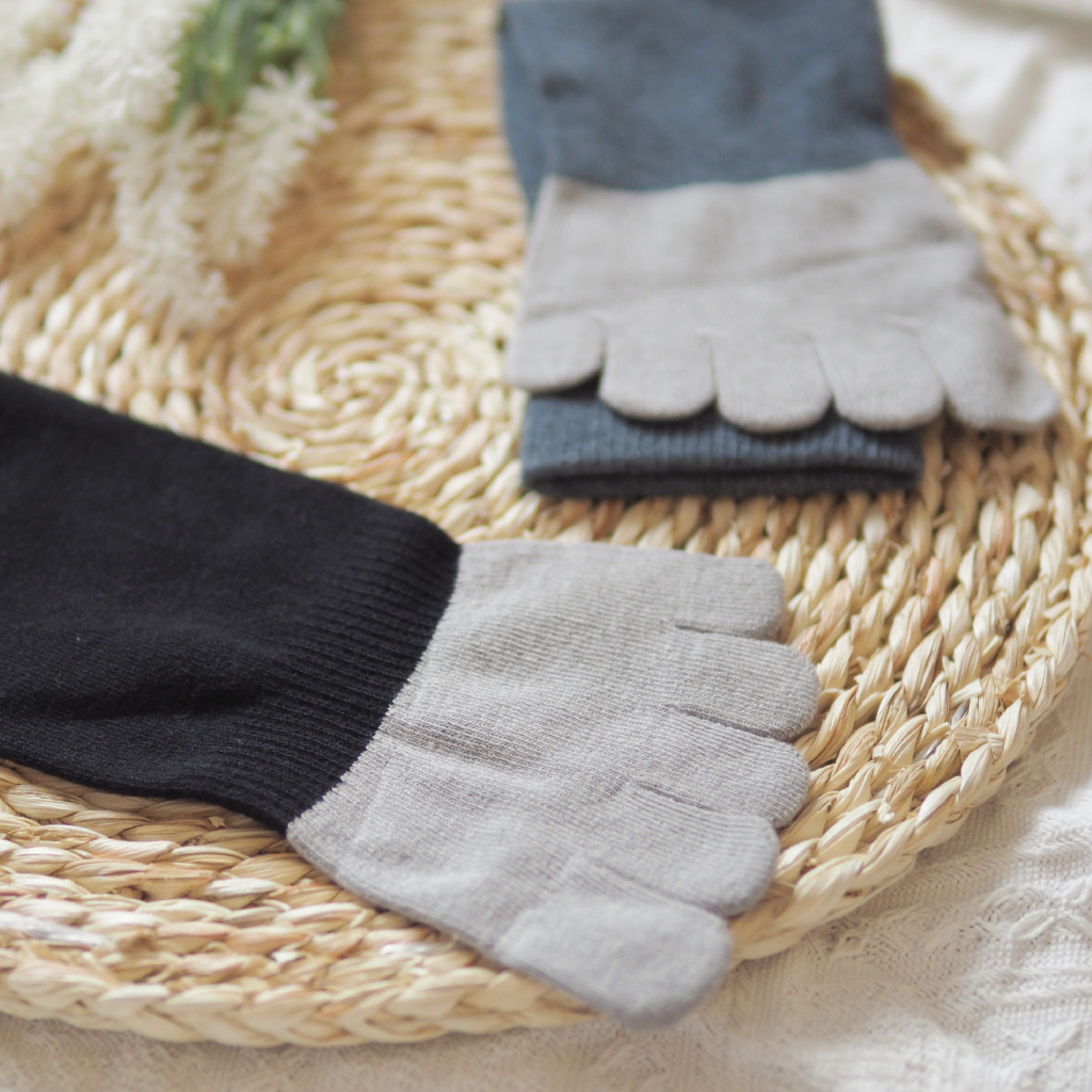 [Kaimei Cotton] 5pairs set MIT made in Taiwan, extra large pure cotton long tube bamboo charcoal five-finger socks, size 26～30 cm, , large