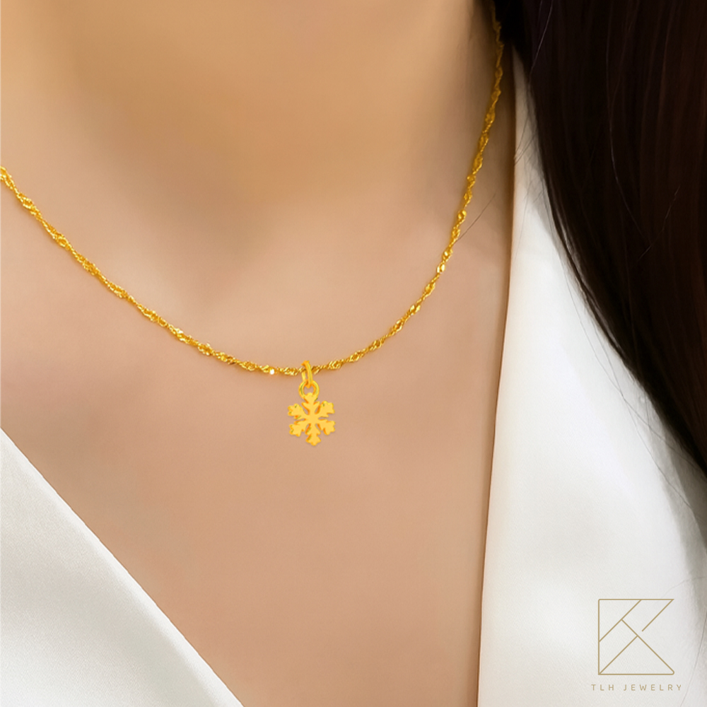 【TLH】聖誕節禮物 黃金項鍊 浪漫雪花 純金999 約重0.69錢&plusmn;0.05 (附卡片 送禮 交換禮物), , large
