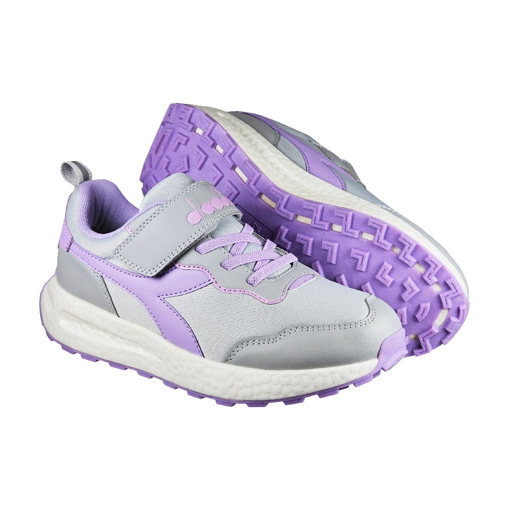 DIADORA迪亞多那 大童時尚運動鞋 童運動鞋 童鞋 寬楦 透氣 保護後跟 吸震 減壓 健康鞋墊 緩震 黑綠 灰紫, , large