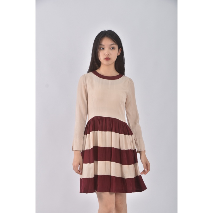 (S) v m luxury fashion棉質撞色杏色洋裝二手衣, , large
