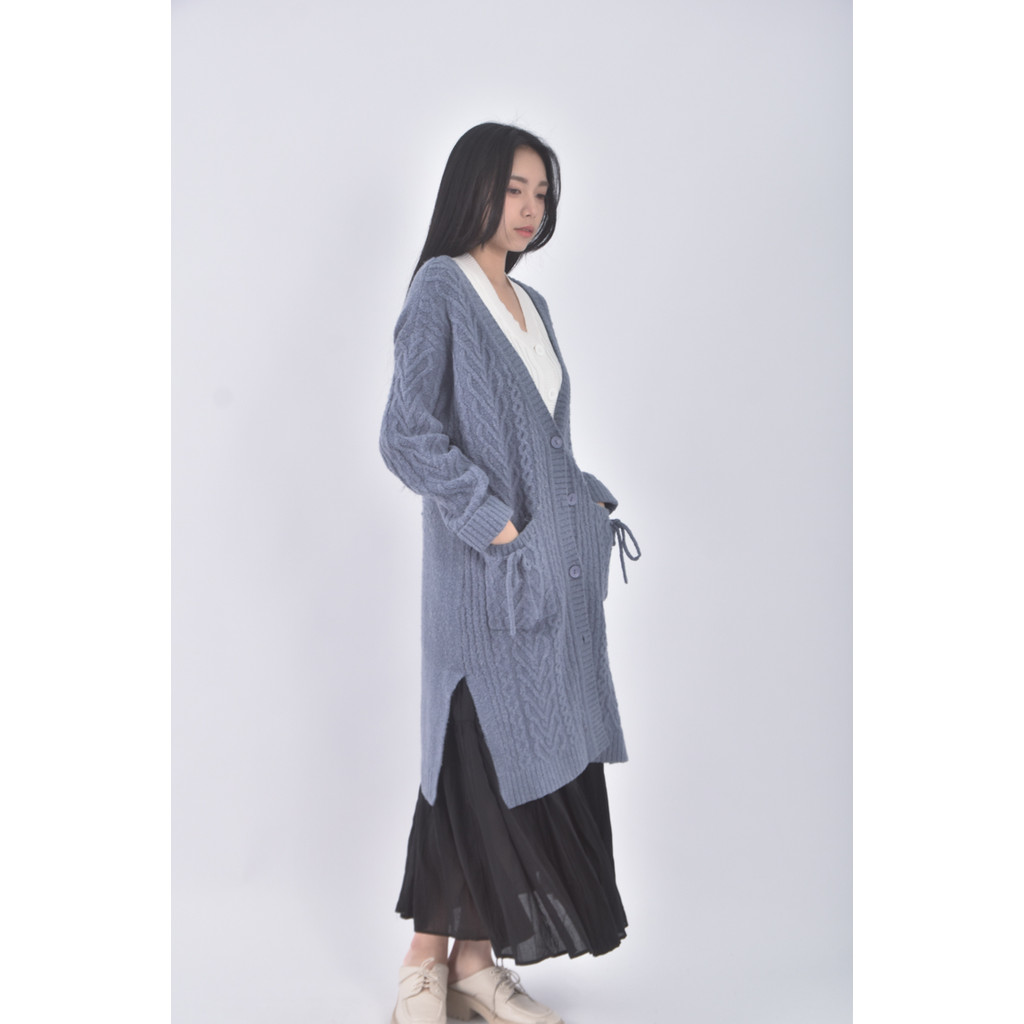 (XL) 0918質感羊毛針織V領藍色外套二手衣, , large