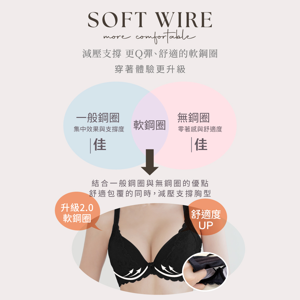 【Clany可蘭霓】夢幻花語 抗菌石墨烯集中包覆軟鋼圈 BCD 內衣 神秘黑 8059-63, , large