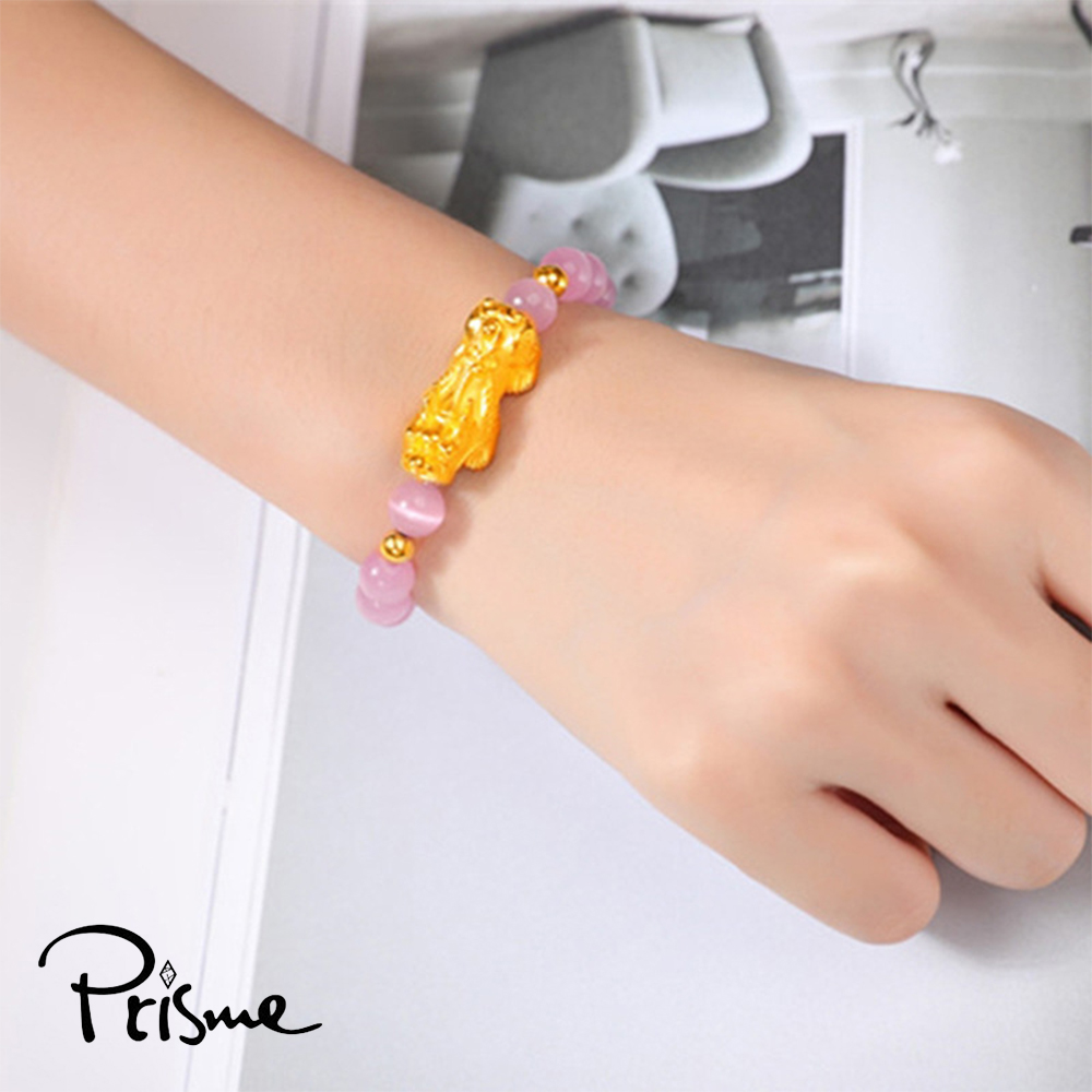 【Prisme Gold】黃金手鍊 黃金貔貅 粉珠串珠手鍊 (金重：約0.08錢±0.03), , large