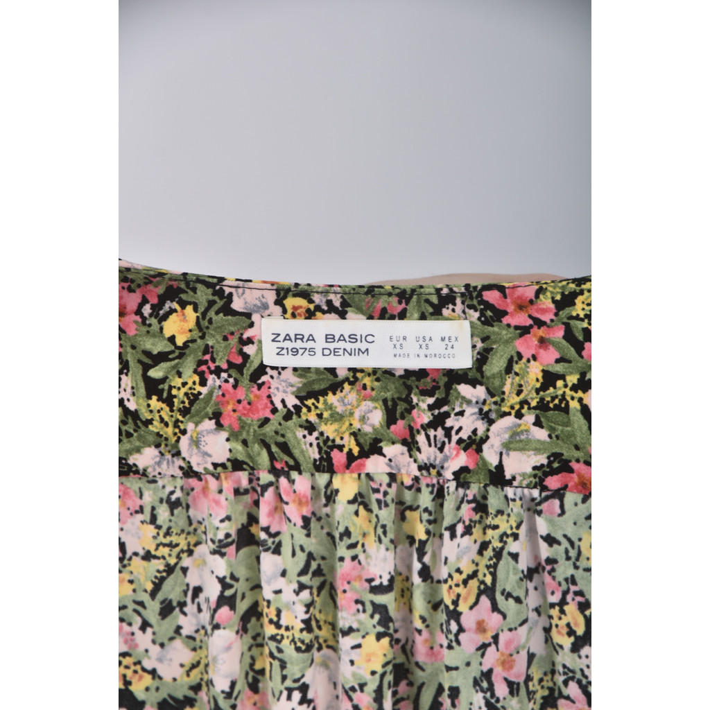 (S) zara質感印花綠色綁帶洋裝二手衣, , large