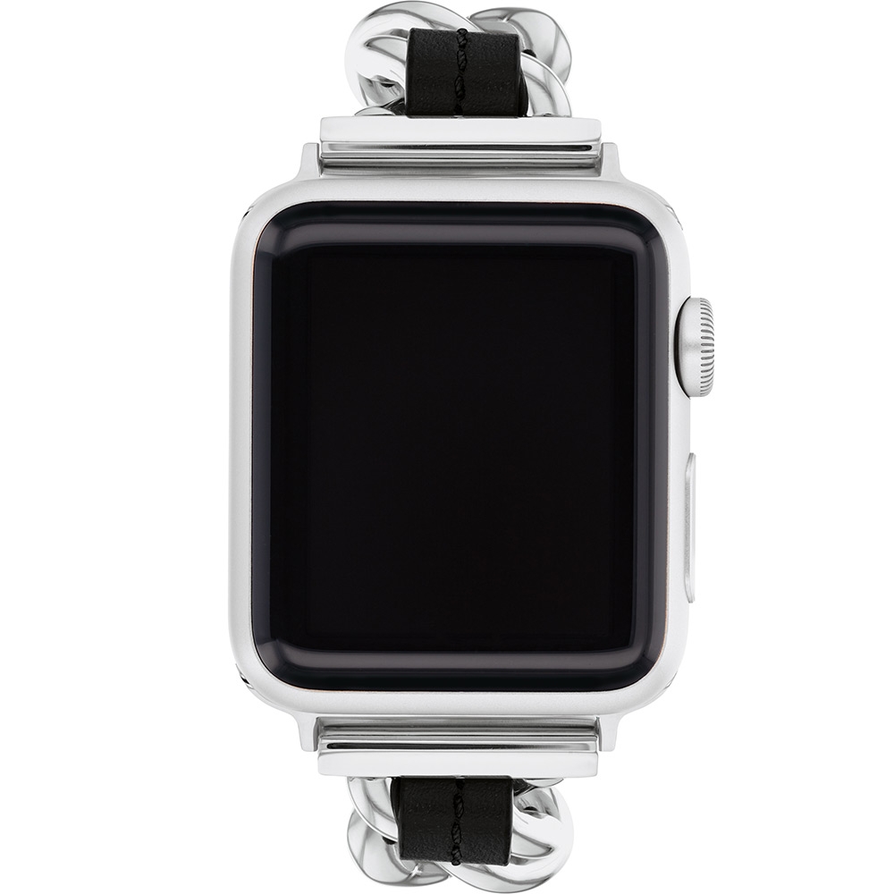 COACH Apple Watch 錶帶 38/41mm 適用 鍊帶結合皮錶帶 - 銀x黑(不含手錶), , large