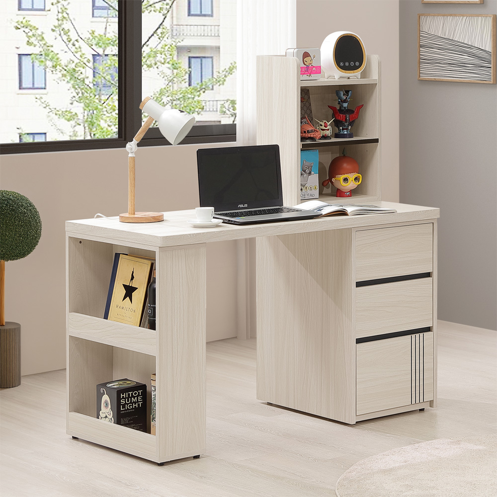 【Homelike】 喜家居4尺三抽書桌(含置物櫃)(2542), , large