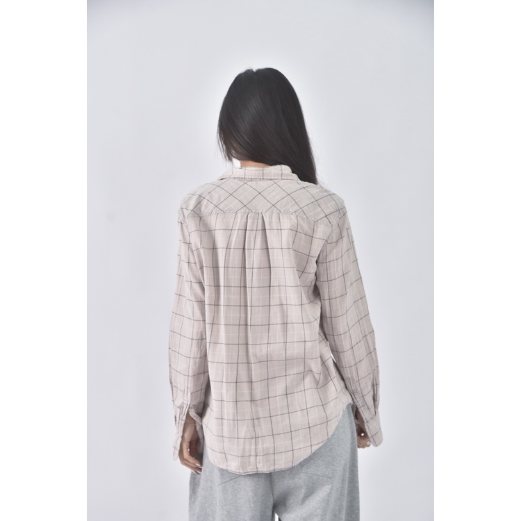 (L) uniqlo棉質純棉格紋杏色長袖上衣二手衣, , large